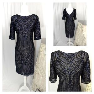 R&M Richards Navy Lace Sequin Evening Gown A9